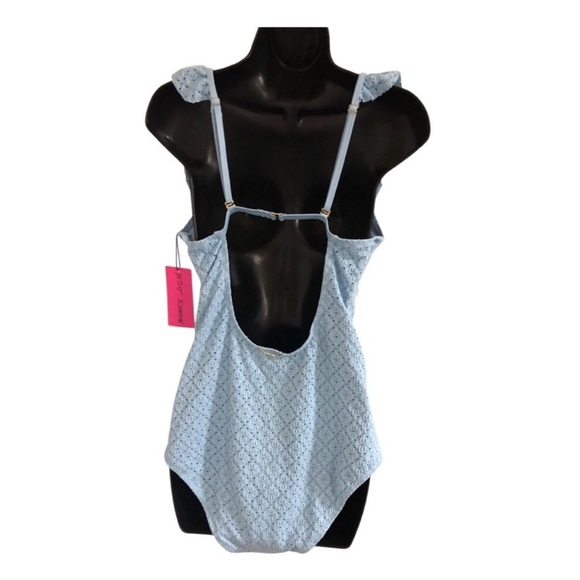 Betsey Johnson Clear sky blue 1piece Ruffle strap eyelet Swimsuit size small new - Picture 13 of 16